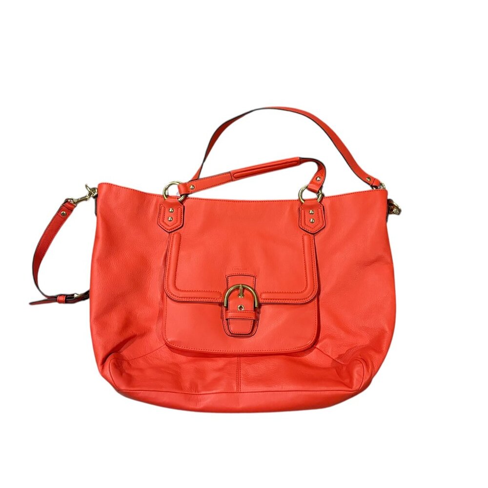 Coach Hot Orange Leather Logo Tote